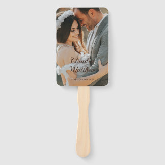 Elegant Espresso & Silver Script Wedding Program Hand Fan