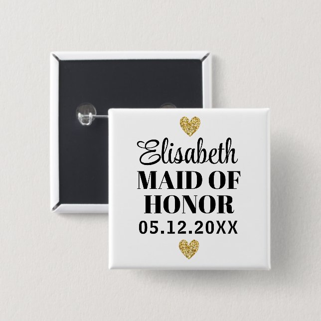 Élégant et Simple Pour Demoiselle D'Honneur 2 Inch Square Button (Front & Back)
