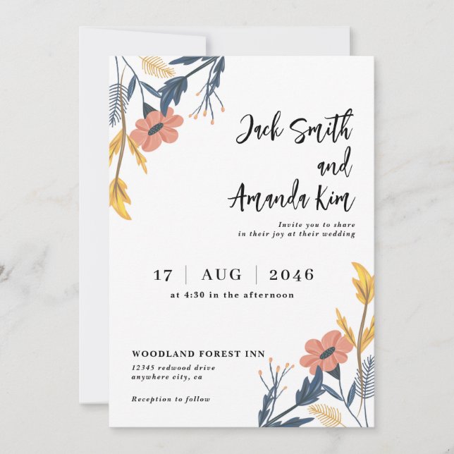 Élégant été Floral Fleur mariage Invitations (Devant)