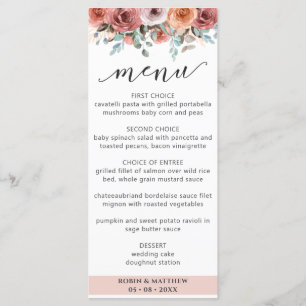 Elegant Ethereal Rose Gold Floral Mariage Menu