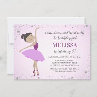 Elegant Ethnic Ballerina Purple Girl Birthday Invitation