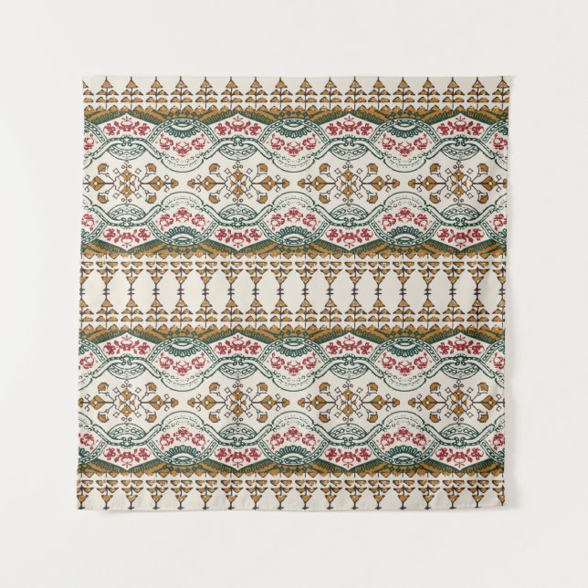 Elegant Ethnic Floral Boho Border Tapestry (Front)