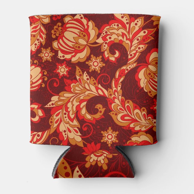 Elegant Ethnic Flowers Seamless Pattern Can Cooler (Front)