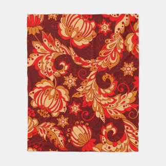 Elegant Ethnic Flowers Seamless Pattern Fleece Blanket