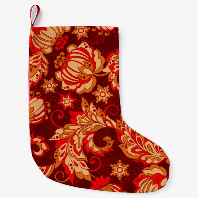 Elegant Ethnic Flowers Seamless Pattern Small Christmas Stocking (Front)