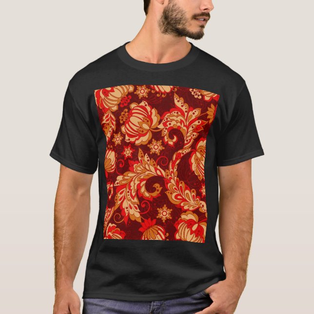 Elegant Ethnic Flowers Seamless Pattern T-Shirt (Front)