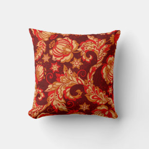 Elegant Ethnic Flowers Seamless Pattern Throw Pillow