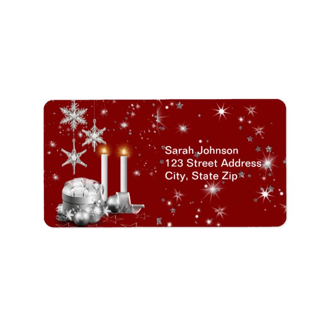 Élégant Étiquette d'argent et de Noël rouge (Devant)