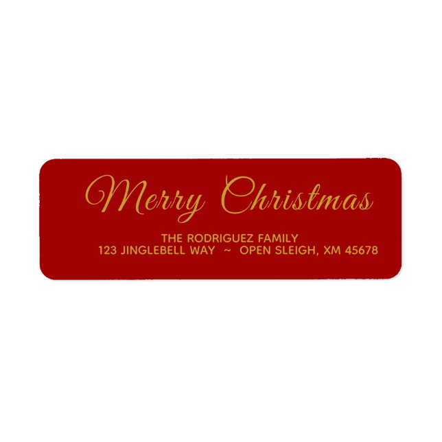 Élégant Étiquette de adresse de Noël rouge et or (Devant)