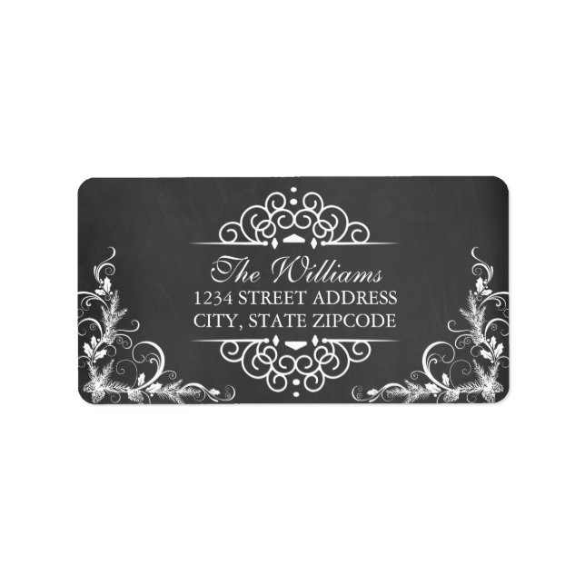 Élégant Étiquette de adresse de Noël Swirl Chalkbo (Devant)