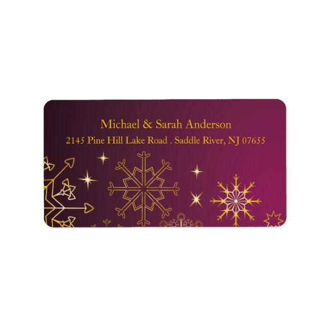 Élégant Étiquette de adresse de Snowflakes Gold Ch (Devant)