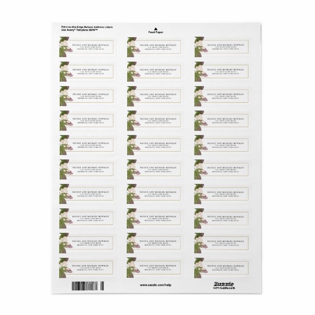 Élégant Étiquette de adresse de verdure rose pâle (Feuille entière)