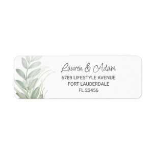 Elégant Étiquette de adresse Mariage de verdure & 
