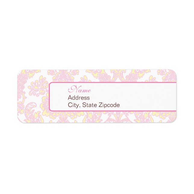Élégant Étiquette de adresse rose et jaune Damas (Devant)