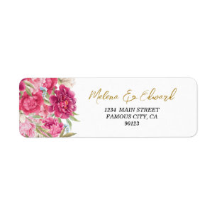 Élégant Étiquette de adresse rose Peony Florals