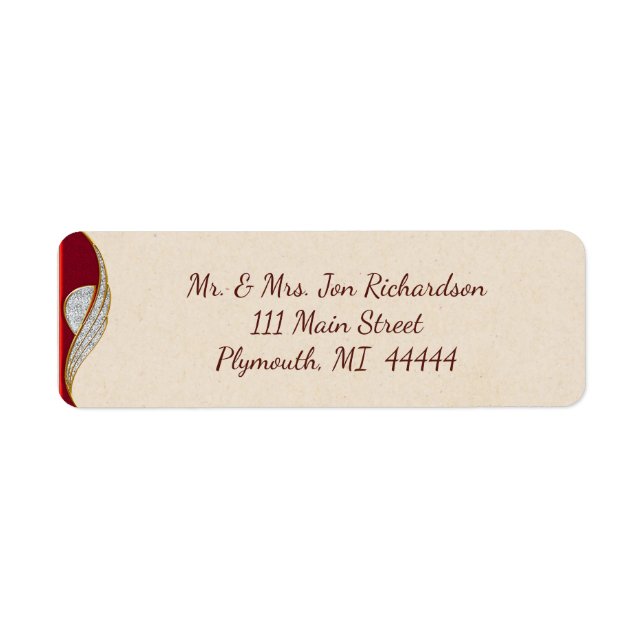 Élégant Étiquette de adresse rouge et or étincelan (Devant)