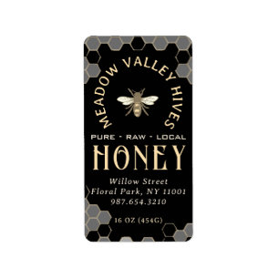 Elégant Étiquette de HONEY Noir avec abeille et ab