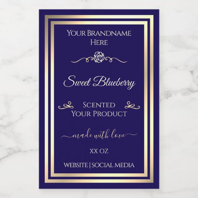 Elégant Étiquette de produit bleu foncé Gold Shimm (Étiquettes simples)