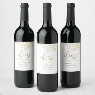 Élégant Étiquette de vin Mariage blanc et or chic
