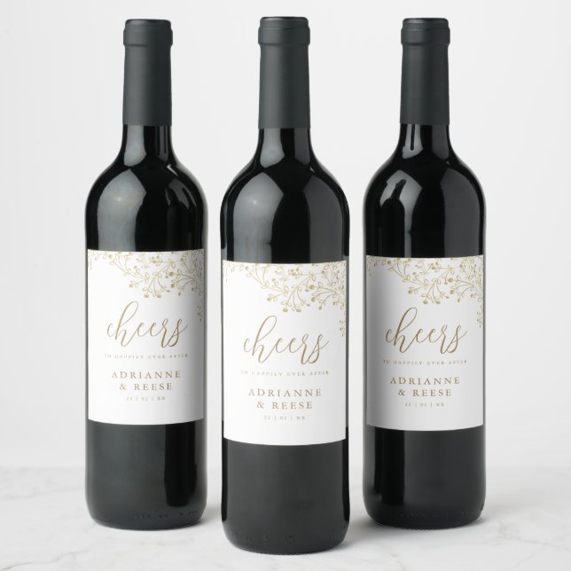 Élégant Étiquette de vin Mariage blanc et or chic (Bouteilles)