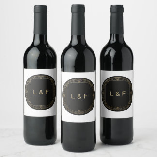 Elégant Étiquette de vin Monogram - Thème noir & o