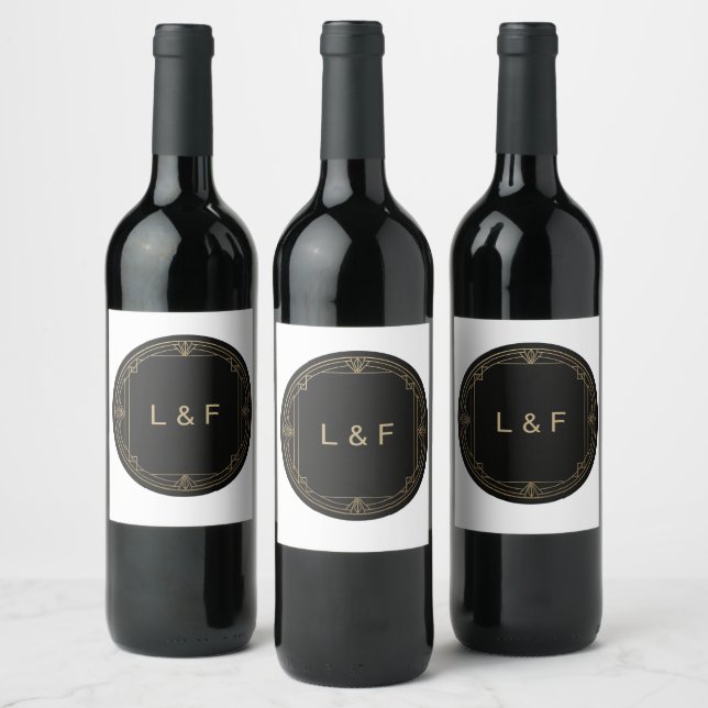 Elégant Étiquette de vin Monogram - Thème noir & o (Bouteilles)