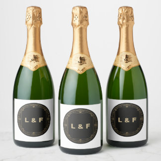 Elégant Étiquette de vin Monogram - Thème noir & o