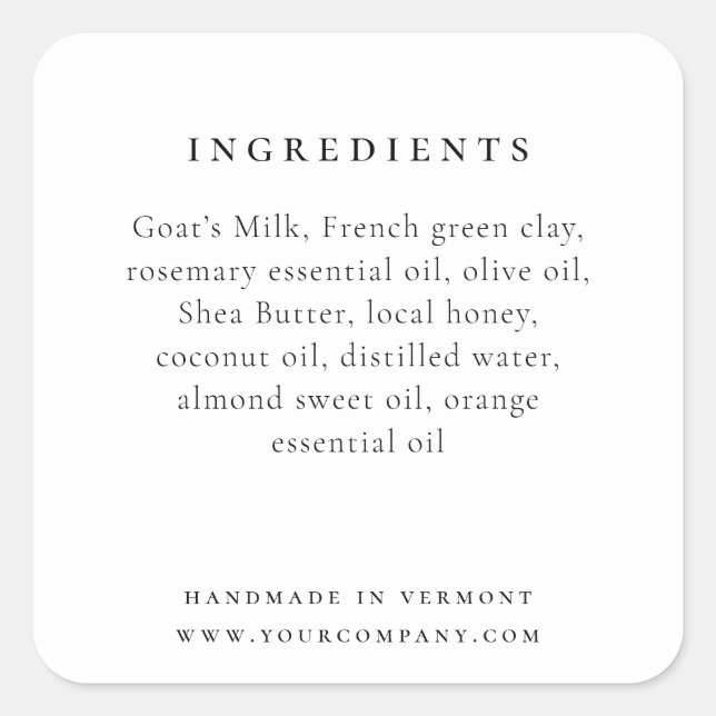 Élégant Étiquette d'ingrédient de produit (Devant)