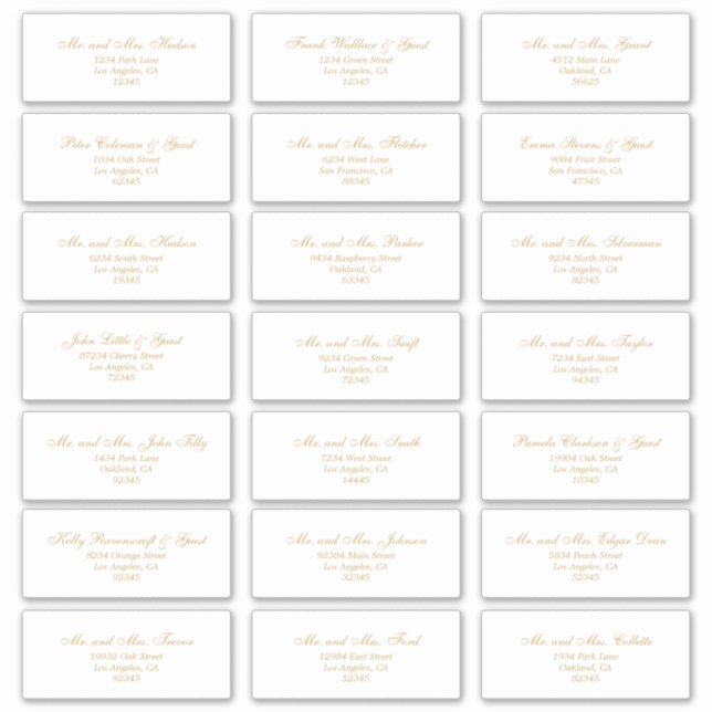Élégant Étiquettes de adresse Gold Guest (Devant)
