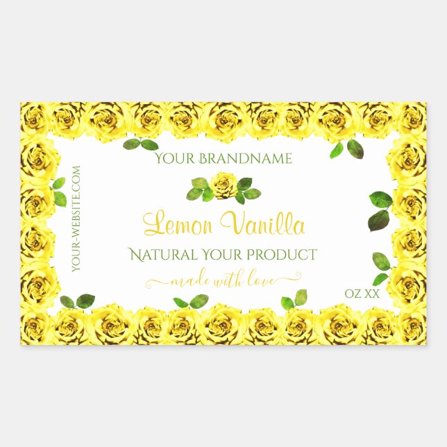 Élégant Étiquettes de produits blancs jaunes Roses (Devant)