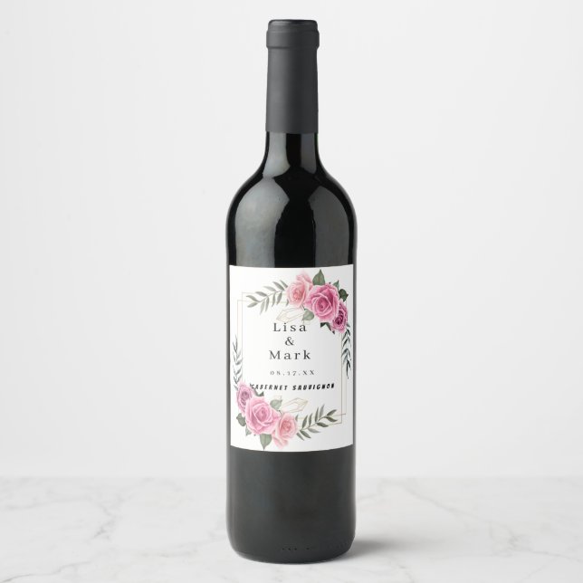 Élégant Étiquettes de vin rose géométrique (Devant)