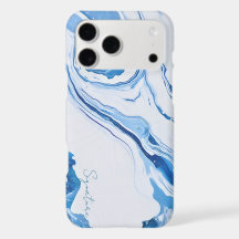 Élégant étui de téléphone en marbre bleu océan sig