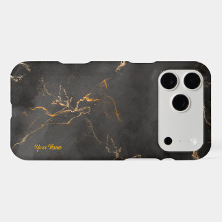 Élégant étui de téléphone en marbre noir et or.