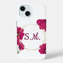 Élégant Étui de Téléphone Fleur Rose Cercle Or
