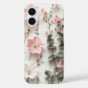 Élégant Étui Fleurs Botaniques Rose pour iPhone 16