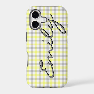 Élégant Étui iPhone à Carreaux Gris et Jaune