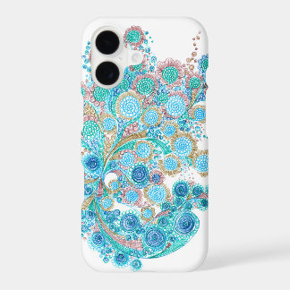 Élégant Étui iPhone Floral Zentangle Sarcelle et O