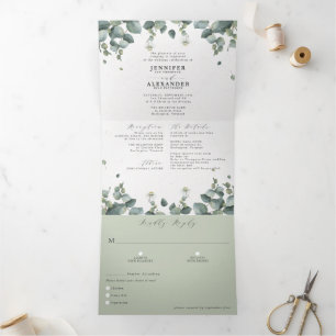 Elegant Eucalyptus All in one Wedding Tri-Fold Inv Invitation