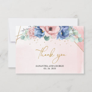 Elegant Eucalyptus and Dusty Blue Roses Wedding Thank You Card