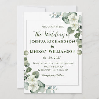 Elegant Eucalyptus and White Blossom Wedding Invitation