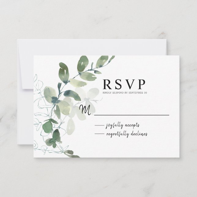 Elégant Eucalyptus Aquarelle Florale RSVP (Devant)