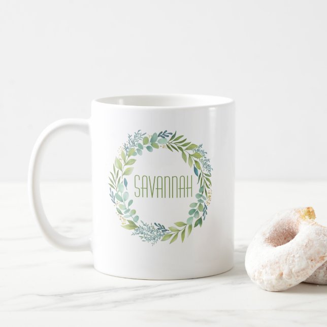 Elégant Eucalyptus Aquarelle Wreath Mug (Avec donut)