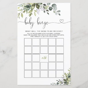 Elegant Eucalyptus Baby Shower Baby Bingo Game