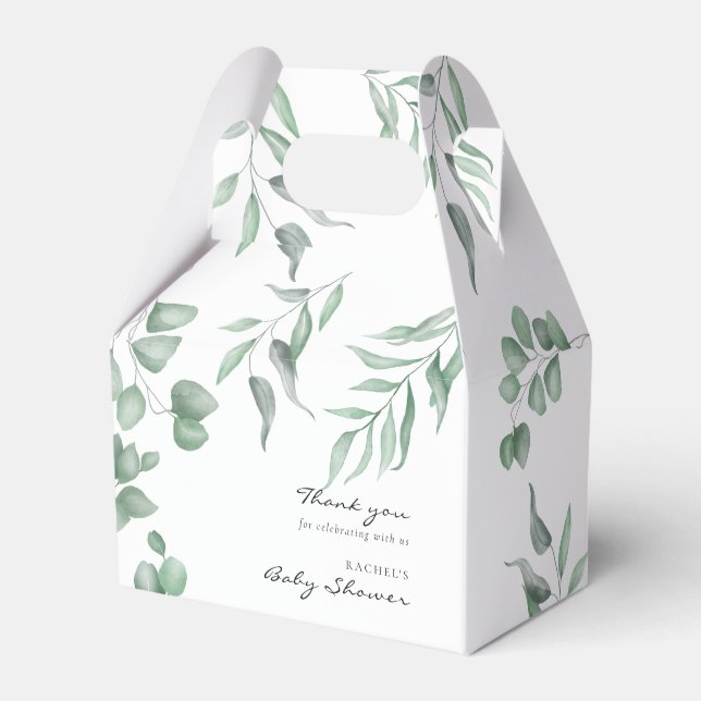 Elegant Eucalyptus Baby Shower Greenery Foliage Favor Box (Front Side)