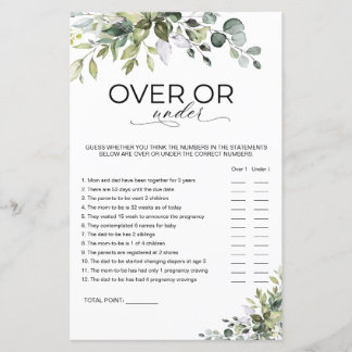 Elegant Eucalyptus Baby Shower Over or Under Game