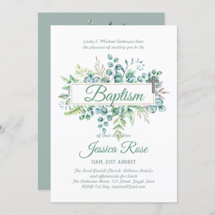 Elegant Eucalyptus Baptism Christening Greenery Invitation