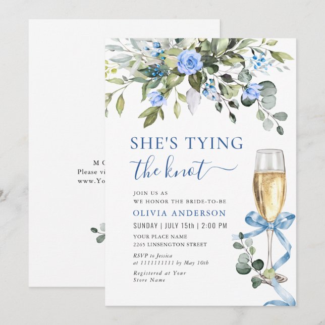 Elegant Eucalyptus Blue Flowers Bridal Shower Invitation (Front/Back)