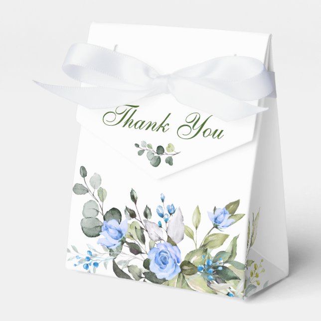Elegant Eucalyptus Blue Roses Bridal Shower Favor Box (Front Side)