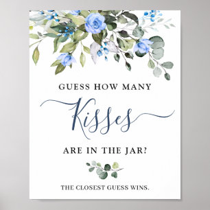 Elegant Eucalyptus Blue Roses Bridal Shower Poster