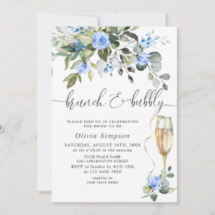 Elegant Eucalyptus Blue Roses Brunch & Bubbly Invitation
